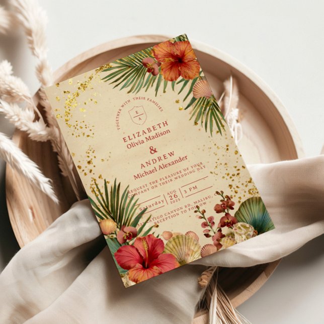 Convites Casamento Floral Tropical Vintage (Criador carregado)