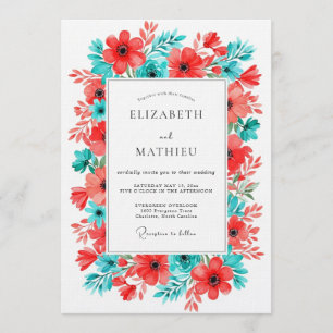 Convites Casamento Floral Turquesa Coral