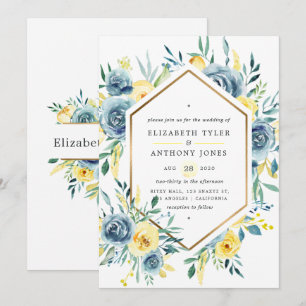 Convites Casamento Floral Turquesa e Amarelo