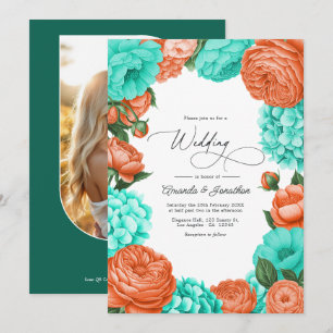 Convites Casamento Floral Turquesa e Coral