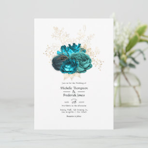 Convites Casamento Floral Turquesa e Dourado
