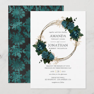Convites Casamento Floral Turquesa e Dourado