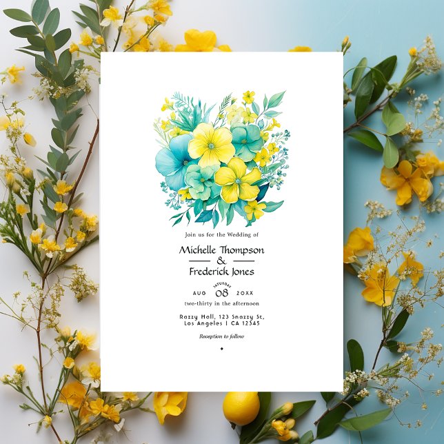 Convites Casamento Floral Turquesa e Limão (Criador carregado)