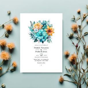 Convites Casamento Floral Turquesa e Pátina