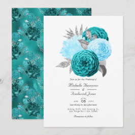 Convites Casamento Floral Turquesa e Prata