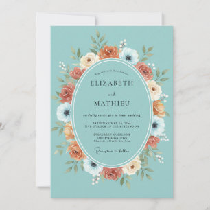 Convites Casamento Floral Turquesa em Flor
