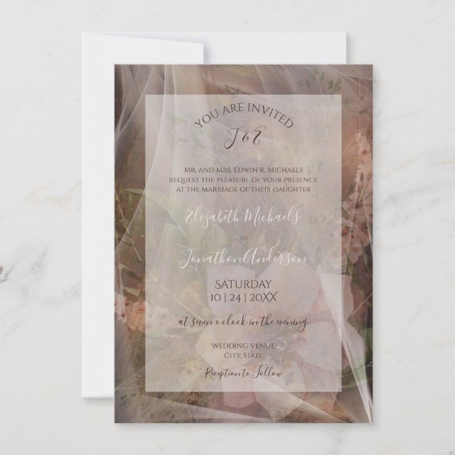 Convites Casamento Floral Vellum Mal-humorado (Frente)
