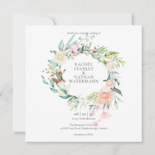 Convites Casamento Floral Verde Água Elegante