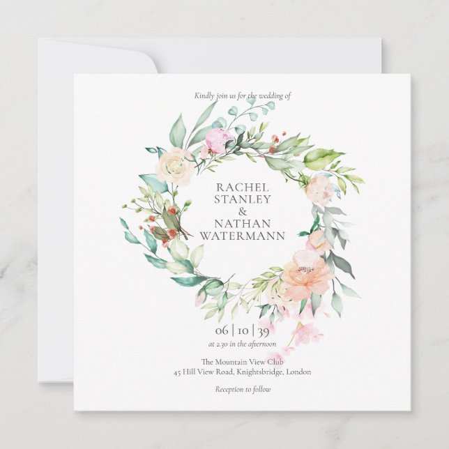 Convites Casamento Floral Verde Água Elegante (Frente)