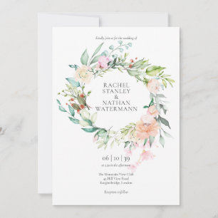 Convites Casamento Floral Verde Água Elegante