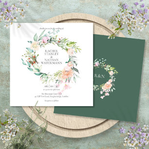 Convites Casamento Floral Verde Água Elegante