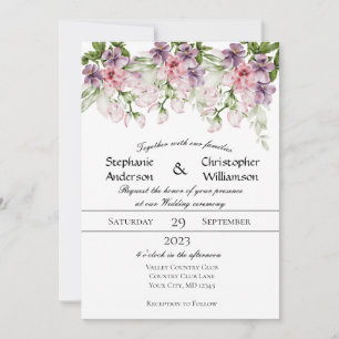 Convites Casamento Floral Verde Água Rosa Roxo