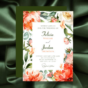 Convites Casamento floral verde-alaranjado