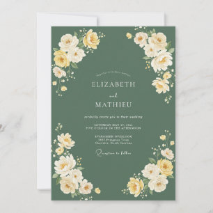 Convites Casamento Floral Verde Amarelo Romance