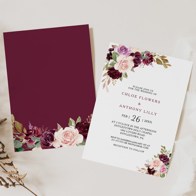 Convites Casamento Floral Verde Blush Burgundy (Criador carregado)