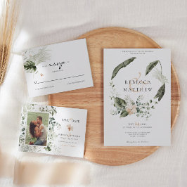 Convites Casamento Floral Verde Boho Moderno Imagem