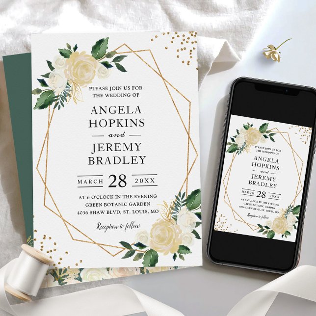 Convites Casamento Floral Verde com a Natureza da Imagem Ge (Criador carregado)