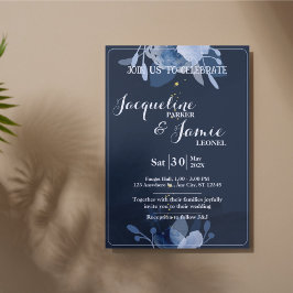 Convites Casamento Floral Verde com Aquarela Azul Pastel