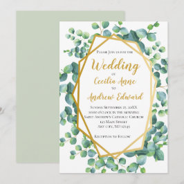 Convites Casamento Floral Verde com Eucalipto e Moldura Dou