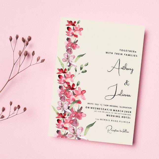 Convites Casamento floral verde de horta-rosa-marfim (Ivory pink burgundy mint green floral Wedding )