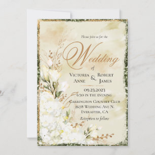 Convites Casamento Floral Verde Dourado Branco Elegante Hyd