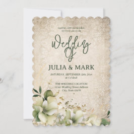 Convites Casamento Floral Verde e Bege Shabby Chic