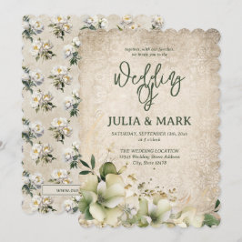 Convites Casamento Floral Verde e Bege Shabby Chic