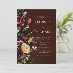 Convites Casamento Floral Verde e Burgundy