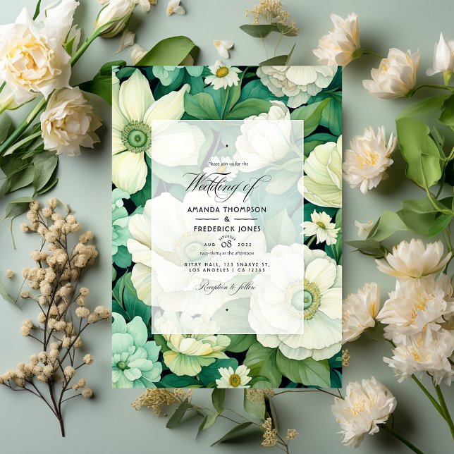 Convites Casamento Floral Verde e de Marfim (Criador carregado)