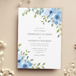 Convites Casamento Floral Verde Elegante Azul