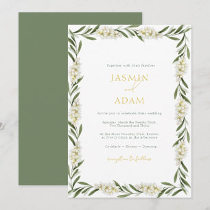 Convites Casamento Floral Verde Elegante Branco
