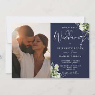 Convites Casamento Floral Verde Escuro Azul Marinho Código 
