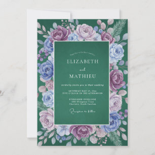 Convites Casamento Floral Verde-escuro Roxo