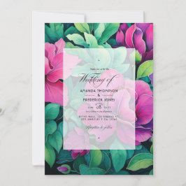 Convites Casamento Floral Verde Esmeralda e Fúcsia
