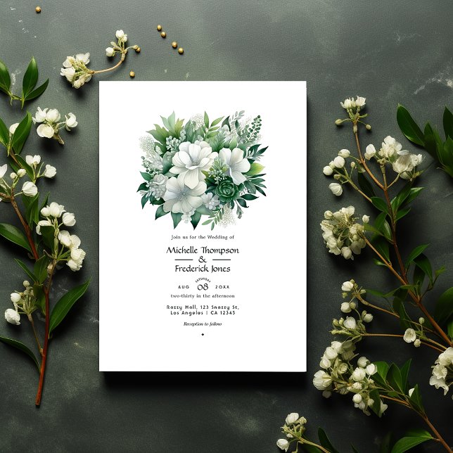 Convites Casamento Floral Verde Esmeralda e Prata (Criador carregado)