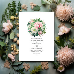 Convites Casamento Floral Verde Esmeralda e Rosa Bege