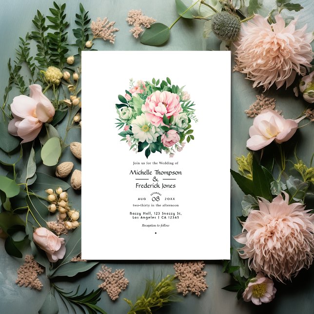 Convites Casamento Floral Verde Esmeralda e Rosa Bege (Criador carregado)