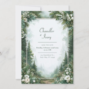 Convites Casamento Floral Verde Esmeralda Nebuloso