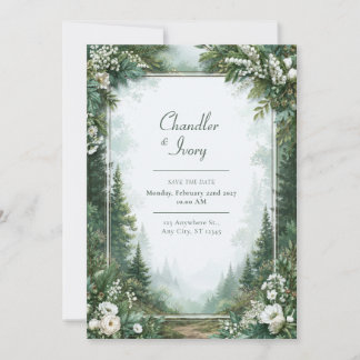 Convites Casamento Floral Verde Esmeralda Nebuloso