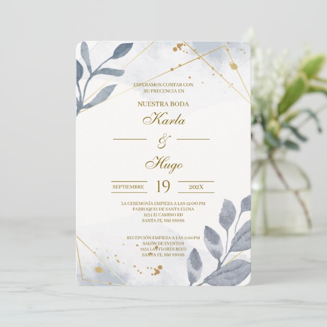 Convites Casamento floral verde espanhol (Em pé/Frente)