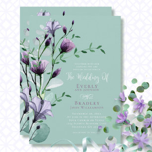 Convites Casamento Floral Verde Eucalyptus Purple Watercolo