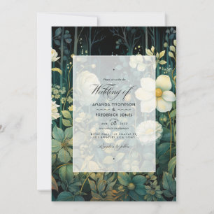 Convites Casamento Floral Verde Floresta, Branco e Dourado