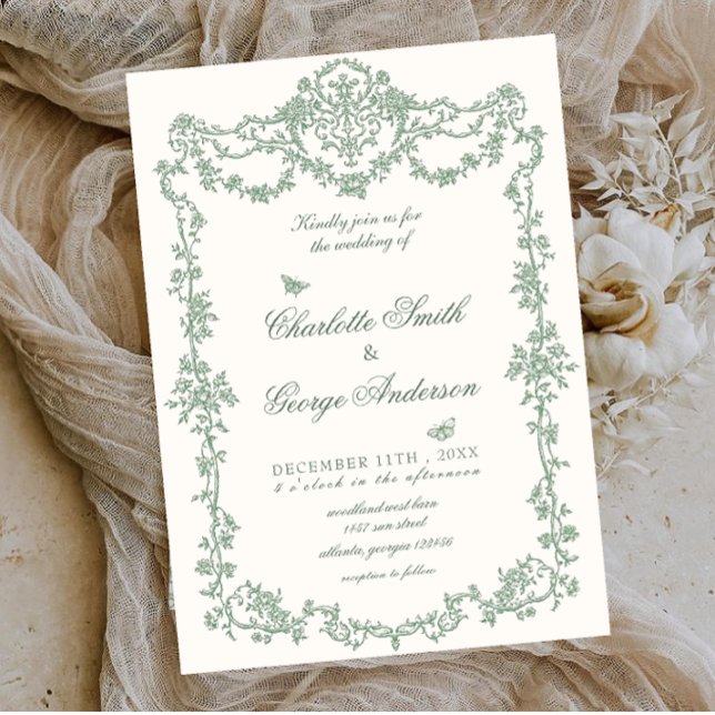 Convites Casamento Floral Verde Jardim Vintage (Criador carregado)