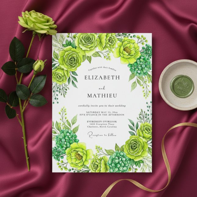 Convites Casamento Floral Verde Limão Caprichoso (Criador carregado)