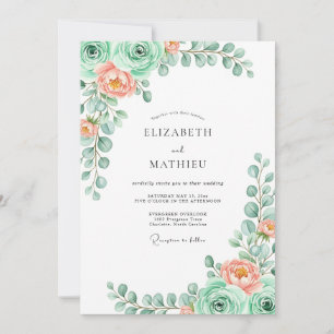 Convites Casamento Floral Verde Menta na Primavera