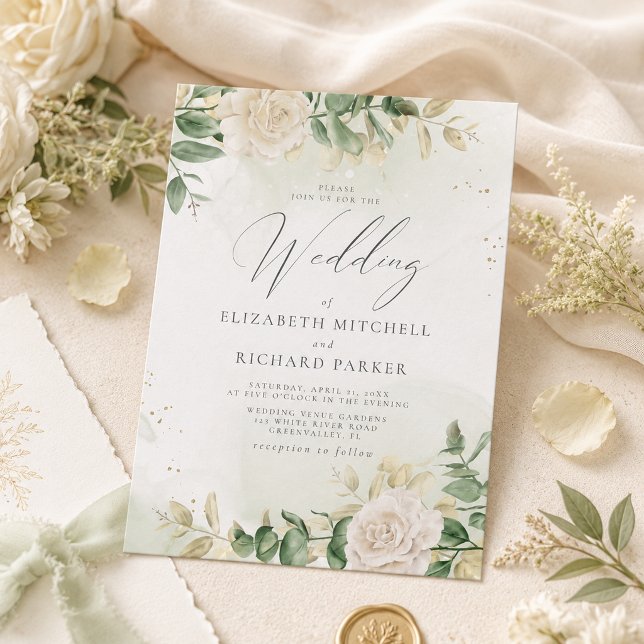 Convites Casamento Floral Verde Moderno e Elegante (Criador carregado)
