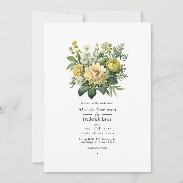 Convites Casamento Floral Verde Musgo (Frente)