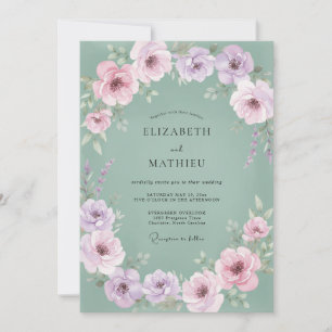Convites Casamento Floral Verde Pálido Lavanda