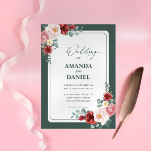 Convites Casamento Floral Verde Profundo e Blush