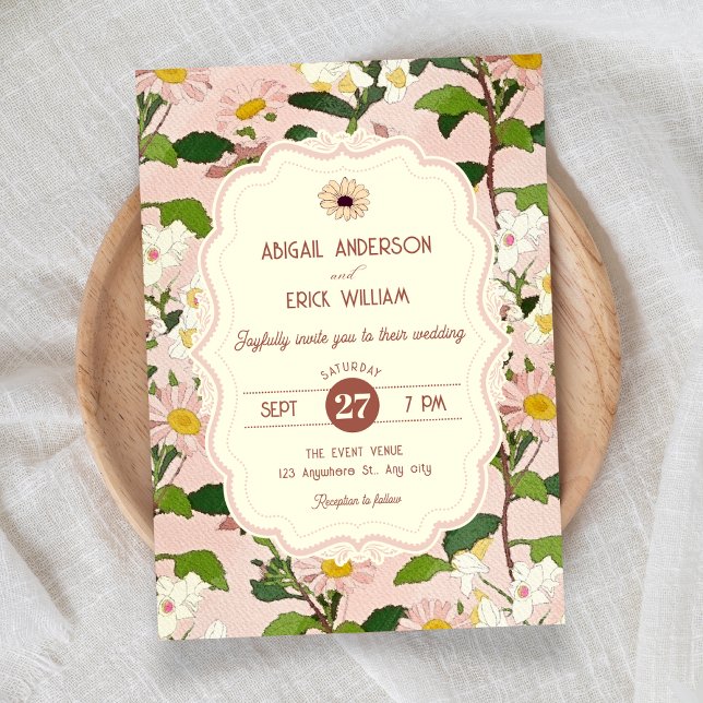 Convites Casamento floral verde rosa (Criador carregado)